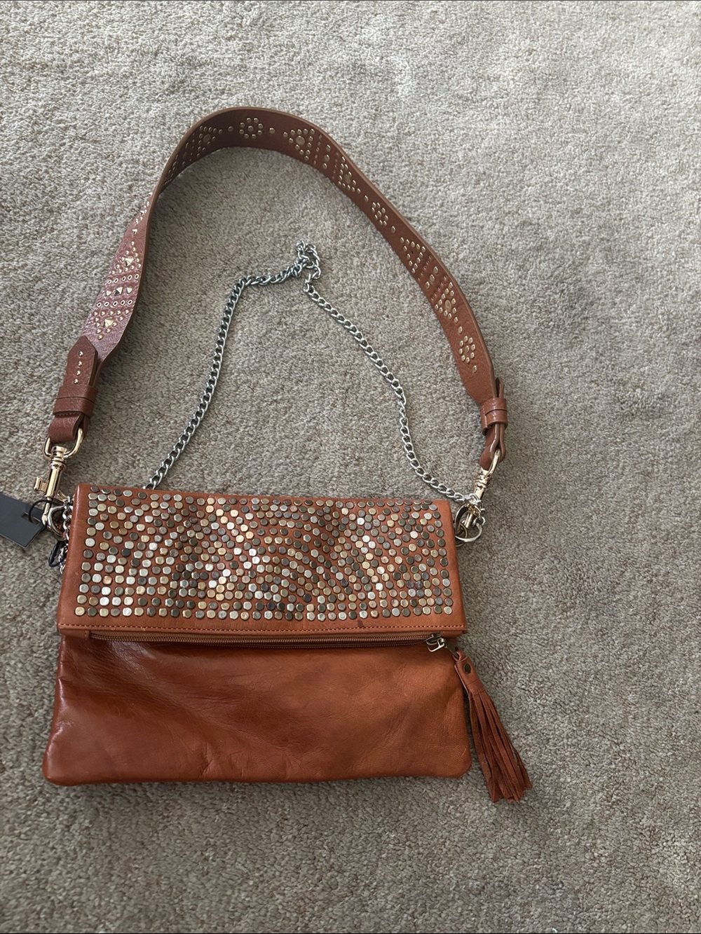 Studded Brown Leather bag LOWERED